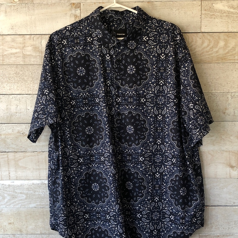 Navy blue handkerchief pattern paisley Shirt